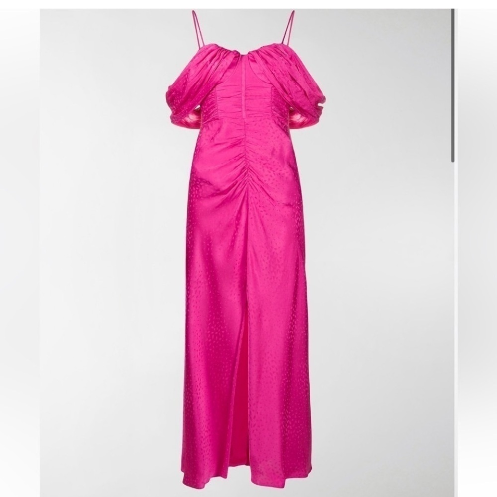 NWT Self Portrait bright pink satin draped shoulder convertable maxi dress 6